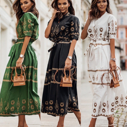 Femme Élégante Robe Chemise Imprimée Chic und Stil
