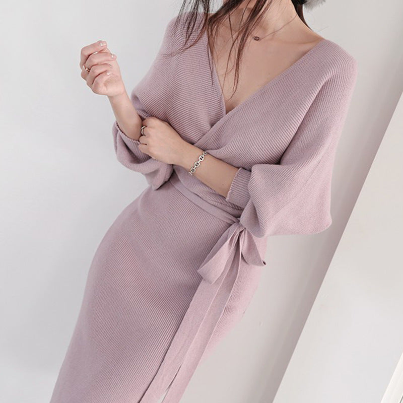 Robe en tricot pour femmes avec effet drapé et ceinture à boutons Chic und Stil