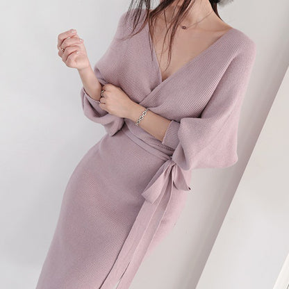 Robe en tricot pour femmes avec effet drapé et ceinture à boutons Chic und Stil