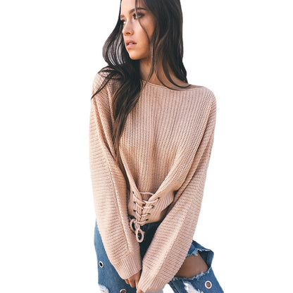 Pull en tricot décontracté pour femme avec des détails de lacets extravagants Chic und Stil