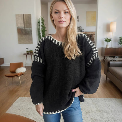 Pull oversized décontracté pour femmes avec un motif rayé à la mode et un design texturé Chic und Stil