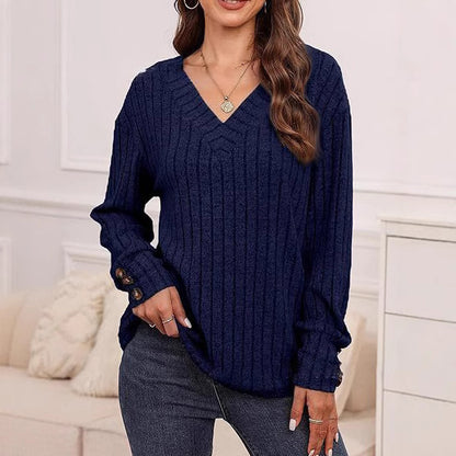 Pull en tricot pour femmes avec décolleté en V et détails de boutons décoratifs Chic und Stil