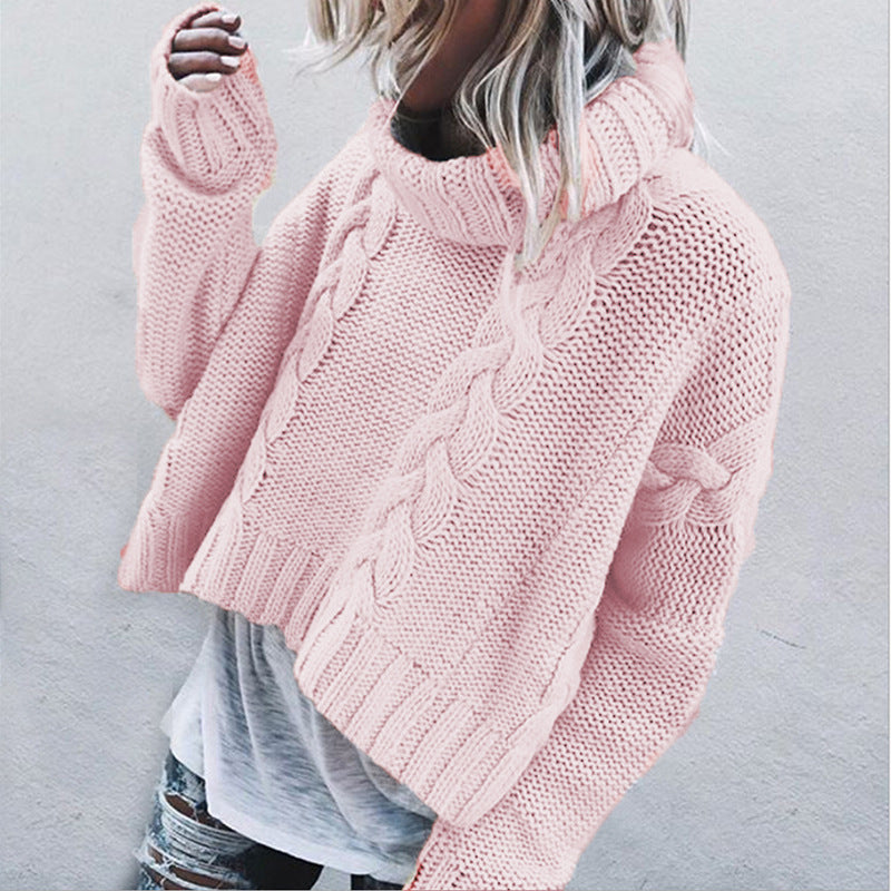 Pull-over en grosse maille pour femmes avec col haut et motif de tresse ludique Chic und Stil