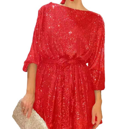 Robe mini scintillante pour femmes à manches longues et tissu brillant Chic und Stil