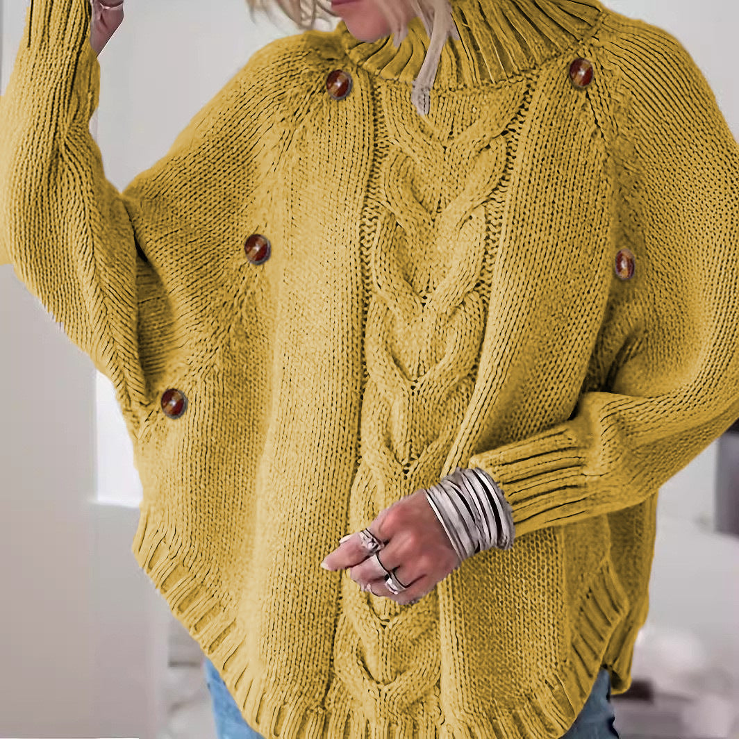 Dames gros pull en tricot avec col haut et détails de boutons Chic und Stil