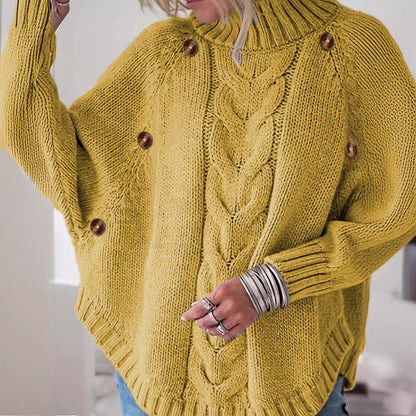 Dames gros pull en tricot avec col haut et détails de boutons Chic und Stil