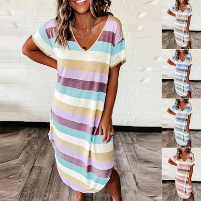 Dames Loisirs Robe Maxi Rayée Chic und Stil