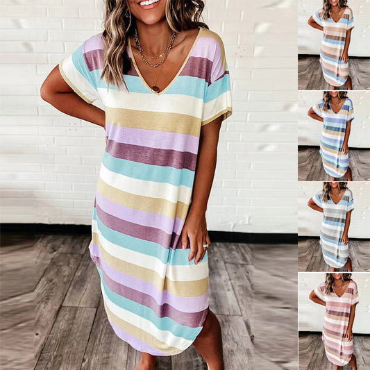Dames Loisirs Robe Maxi Rayée Chic und Stil