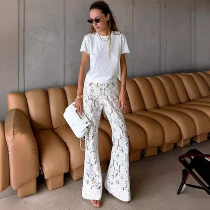 Elegant Lace Pants for Ladies with Wide Leg and Chic Floral Details