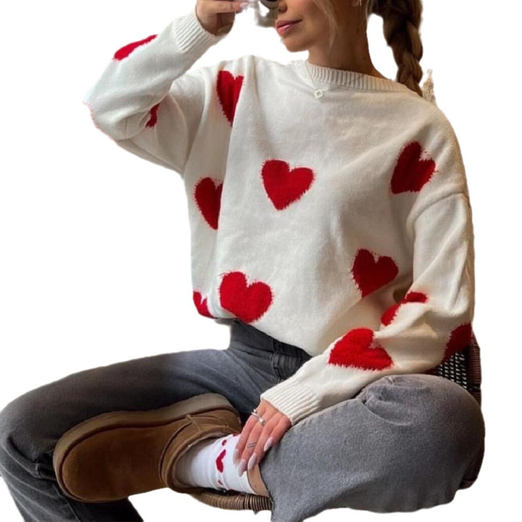 Dames Pull Confortable avec Motif Cœur Chic und Stil