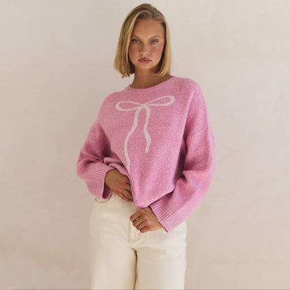 Pull pour femmes en peluche avec motif de nœud décoratif Chic und Stil