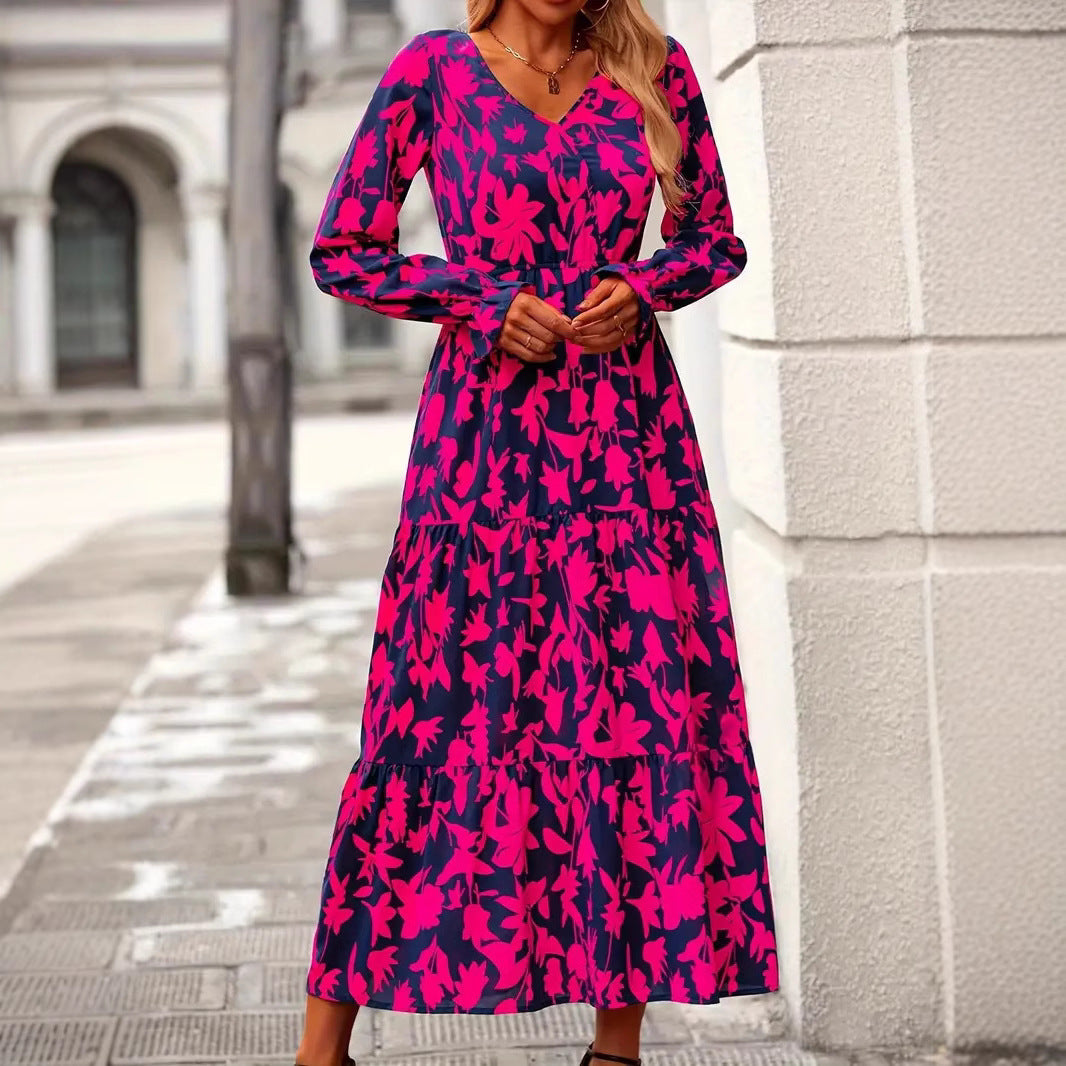 Robe maxi femme avec décolleté en V et manches volumineuses Chic und Stil