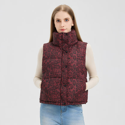 Dame Gilet rembourré avec motif léopard et col haut Chic und Stil