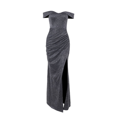 Robe de soirée à épaule dénudée fendue pour femmes Chic und Stil