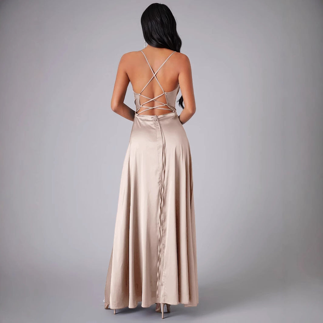 Dames Élégant Satin Robe Maxi Chic und Stil
