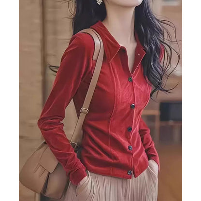 Blouse en velours à boutons pour femmes Chic und Stil