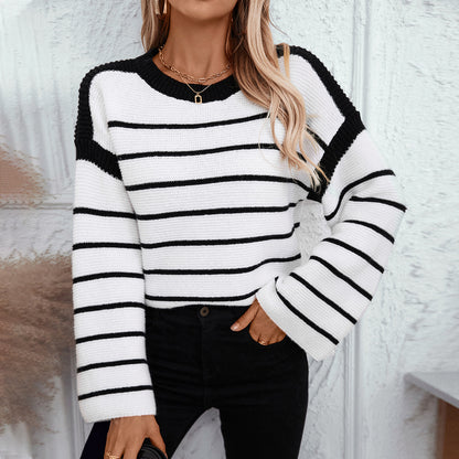 Pull en tricot décontracté pour femmes avec motif rayé bloquant et coupe ample Chic und Stil
