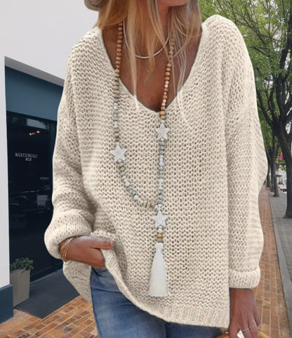Femme pull en tricot avec décolleté en V et coupe décontractée Chic und Stil