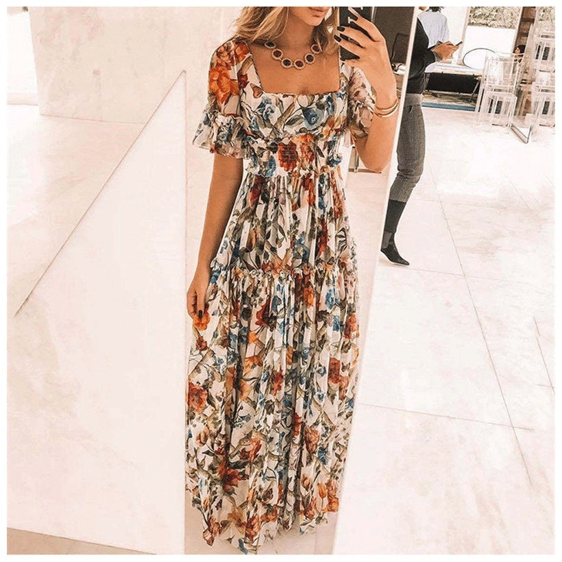 Robe maxi pour femmes avec motif floral et manches évasées Chic und Stil