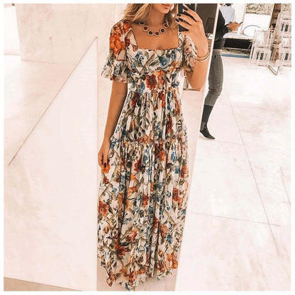 Robe maxi pour femmes avec motif floral et manches évasées Chic und Stil