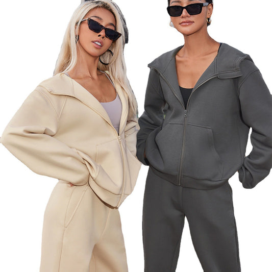 Sport leisure set for women with elegant zipper and wide pants Chic and Style