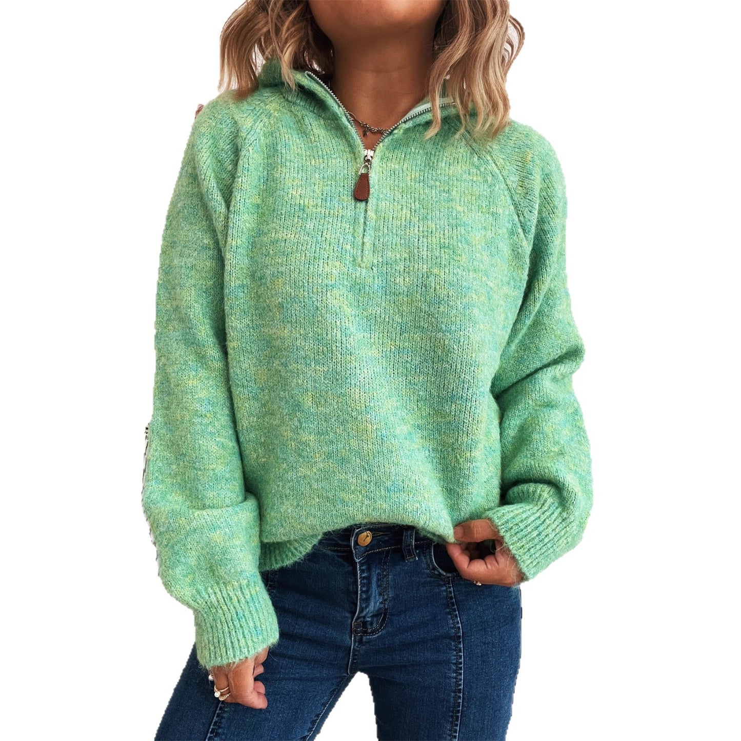 Dames pull à capuche douillet avec zip et design côtelé moderne Chic und Stil