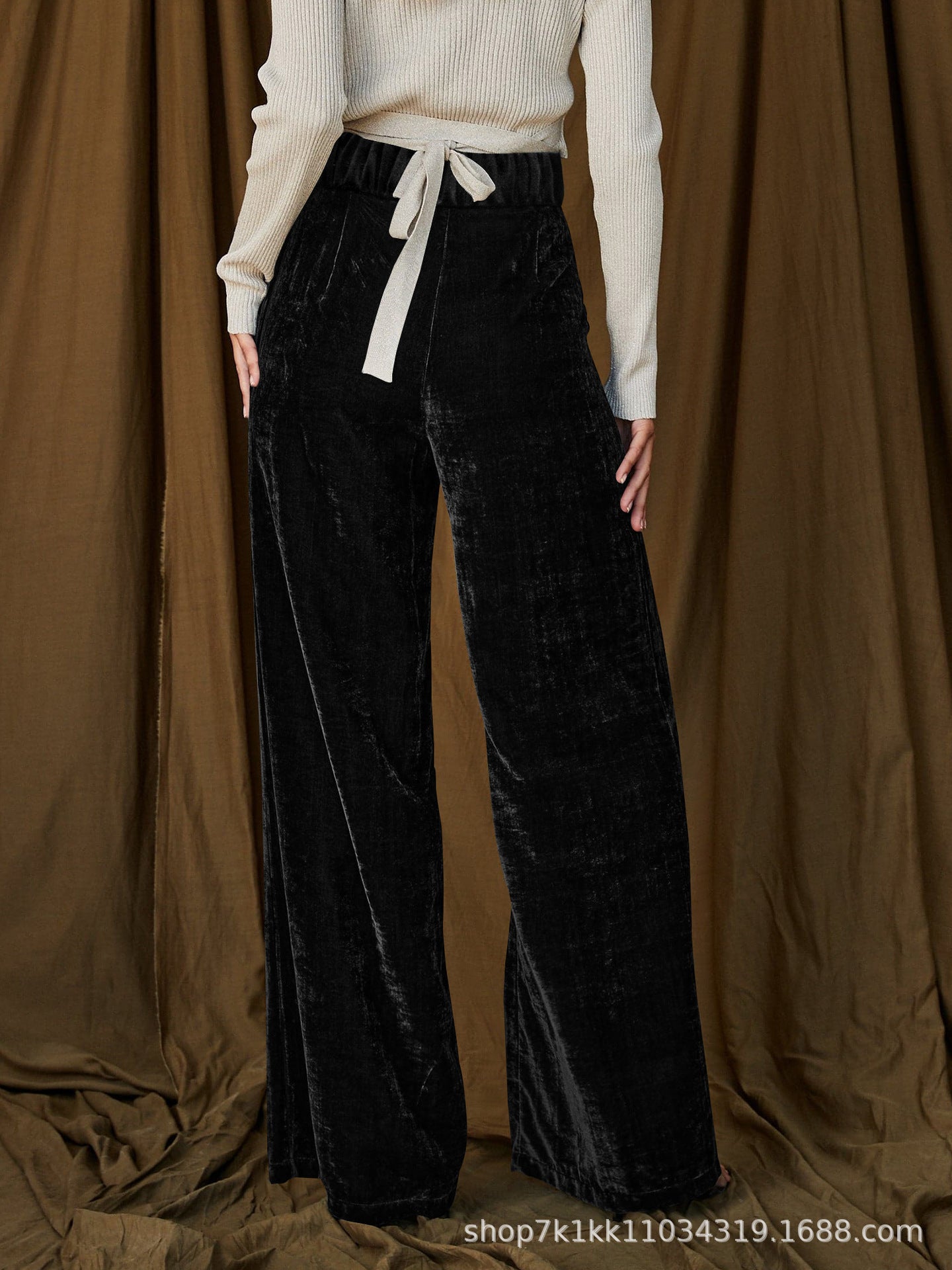 Wide velvet pants for women with side slit Chic and Style