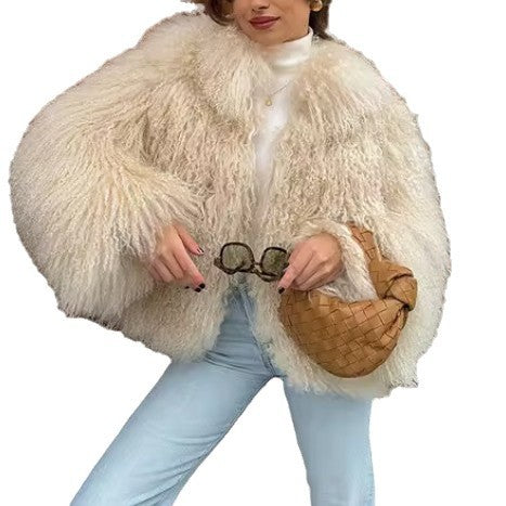 Long faux fur coat for women with wide sleeves Chic and Style