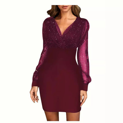 Robe de cocktail scintillante pour femmes avec des manches transparentes Chic und Stil