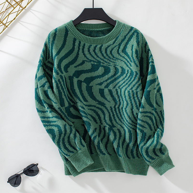 Pull en tricot à motif vague unique pour femme Chic und Stil