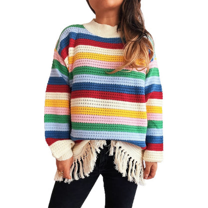 Pull femme charmant avec franges et motif rayé coloré Chic und Stil