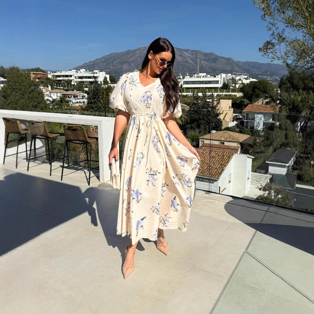 Dames Vintage Floral A-Line Maxi Robe Chic und Stil