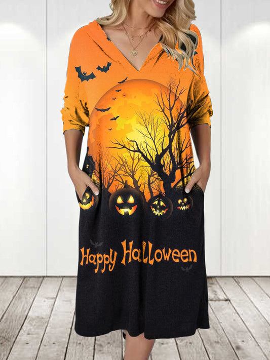 Robe à capuche pour femmes avec motif Halloween et poches pratiques Chic und Stil