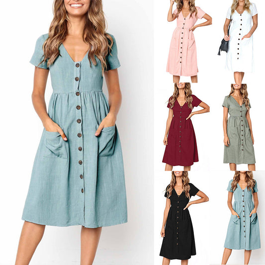 Robe A-ligne à boutons pour dames avec poches Chic und Stil