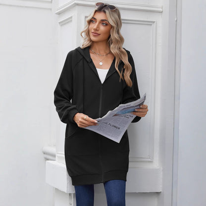 Damen Lässige Langjacke mit Kapuze und praktischen Taschen Chic und Stil