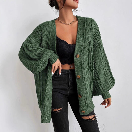 Cardigan en tricot surdimensionné pour femmes avec un motif en câble élégant et des boutons pratiques Chic und Stil