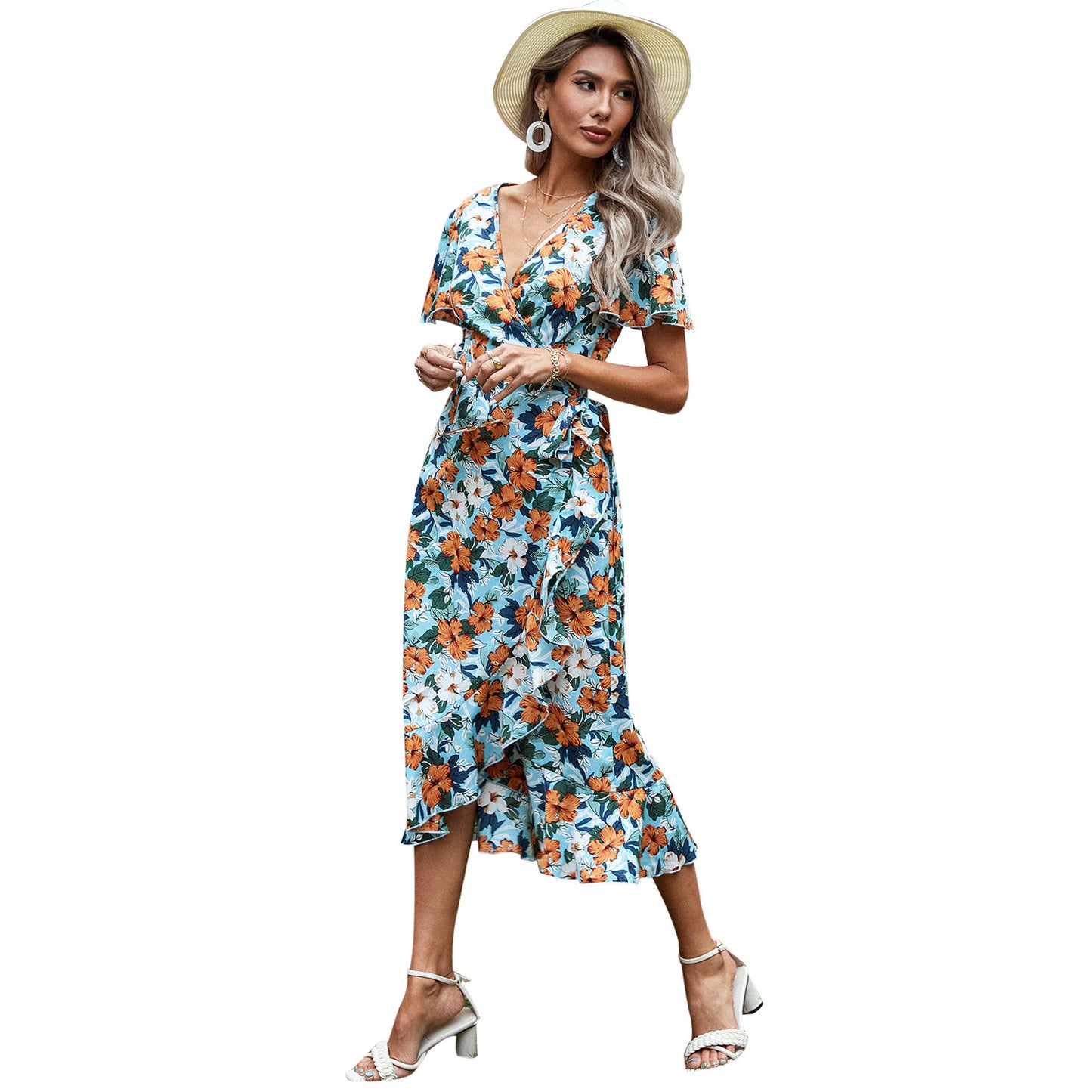 Robe maxi fluide pour femmes avec design floral et détail enveloppé Chic und Stil