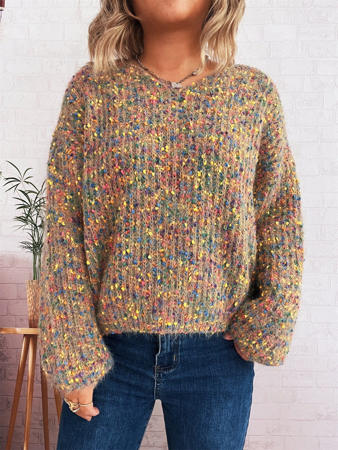 Femme pull en tricot confortable avec motif texturé coloré et manches larges Chic und Stil