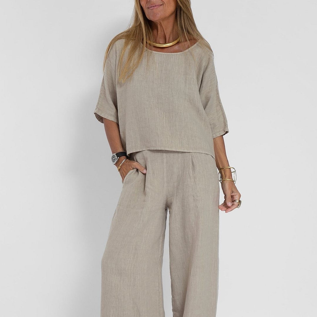 Chic and Style linen casual set for women with a loose top and palazzo pants