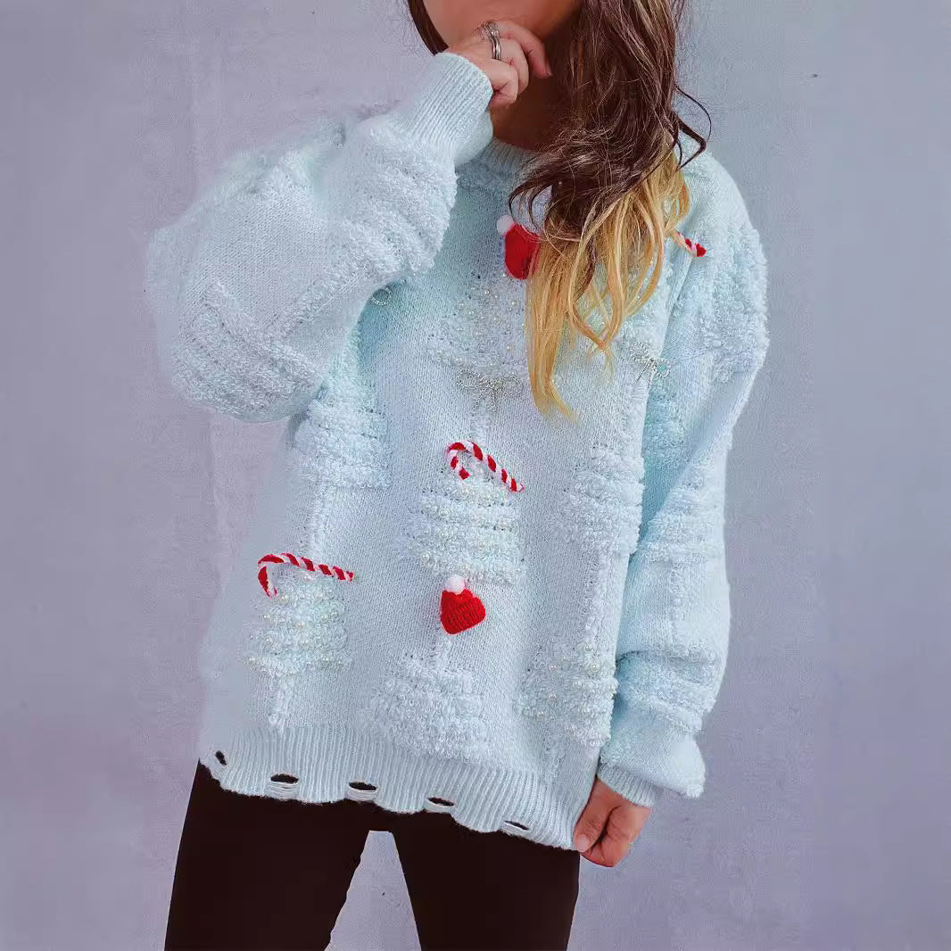 Pull over de fête pour dames avec des motifs de Noël créatifs et un design texturé Chic und Stil