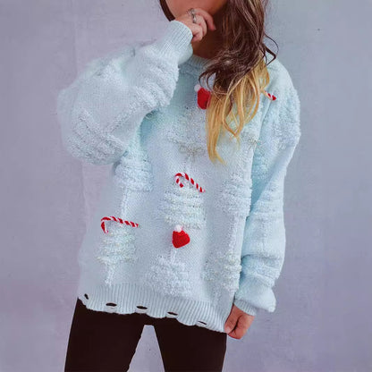Pull over de fête pour dames avec des motifs de Noël créatifs et un design texturé Chic und Stil