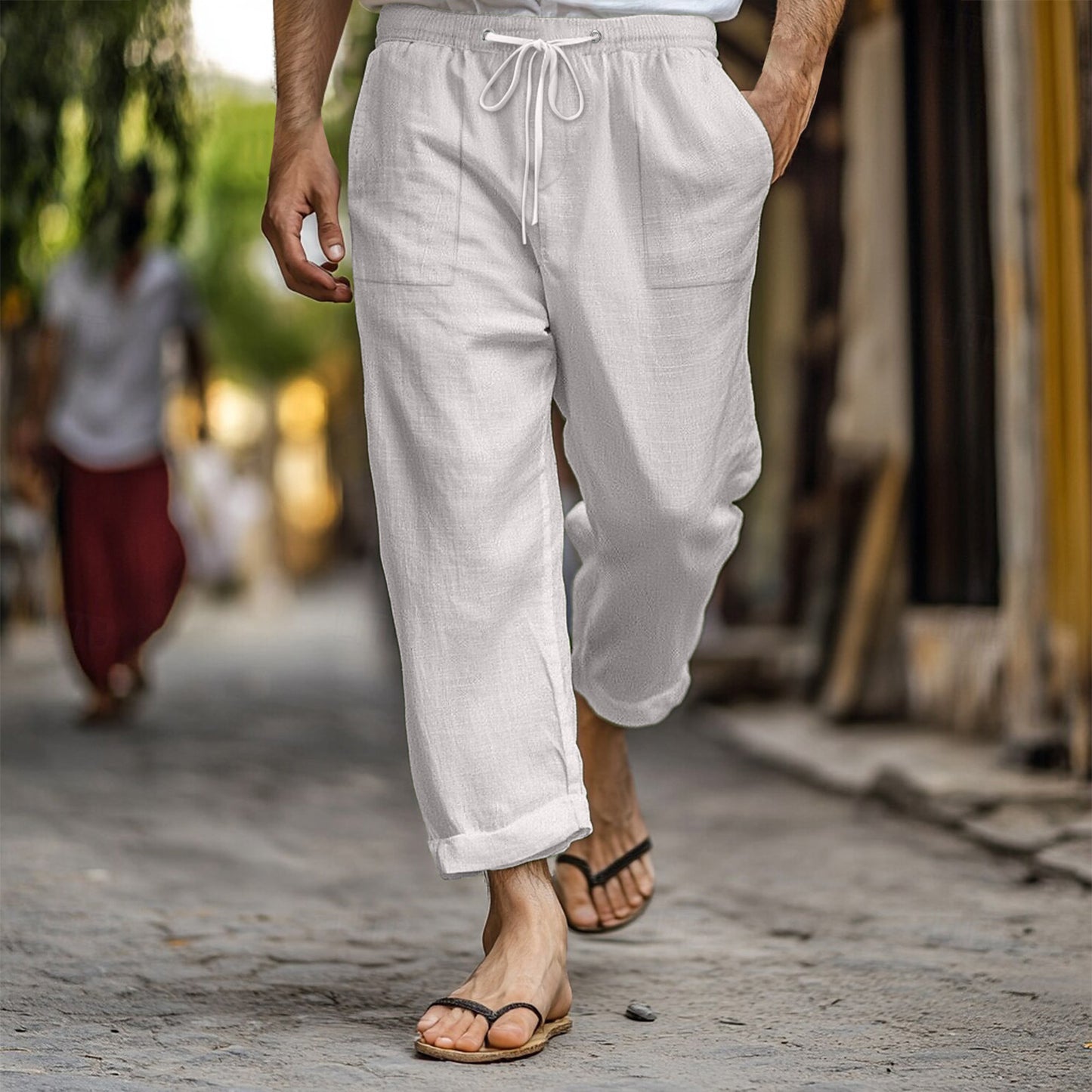 Casual and lightweight linen pants for men with elastic waist and practical side pockets Chic and Style