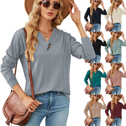 Femme haut en pull V décolleté tendance avec structure Chic und Stil