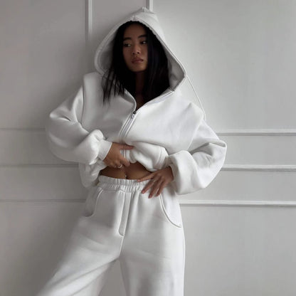 Dames combinaison décontractée avec capuche et fermeture éclair Chic und Stil