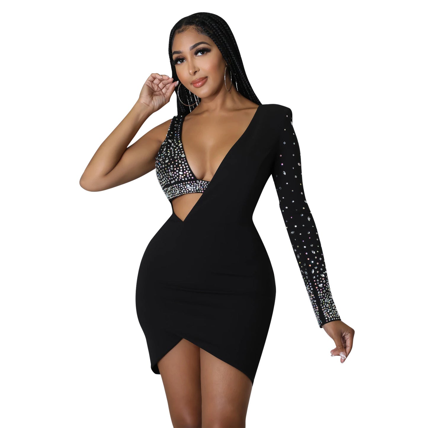 Dames Élégant Mini Robe Découpé avec Détails en Strass Chic und Stil