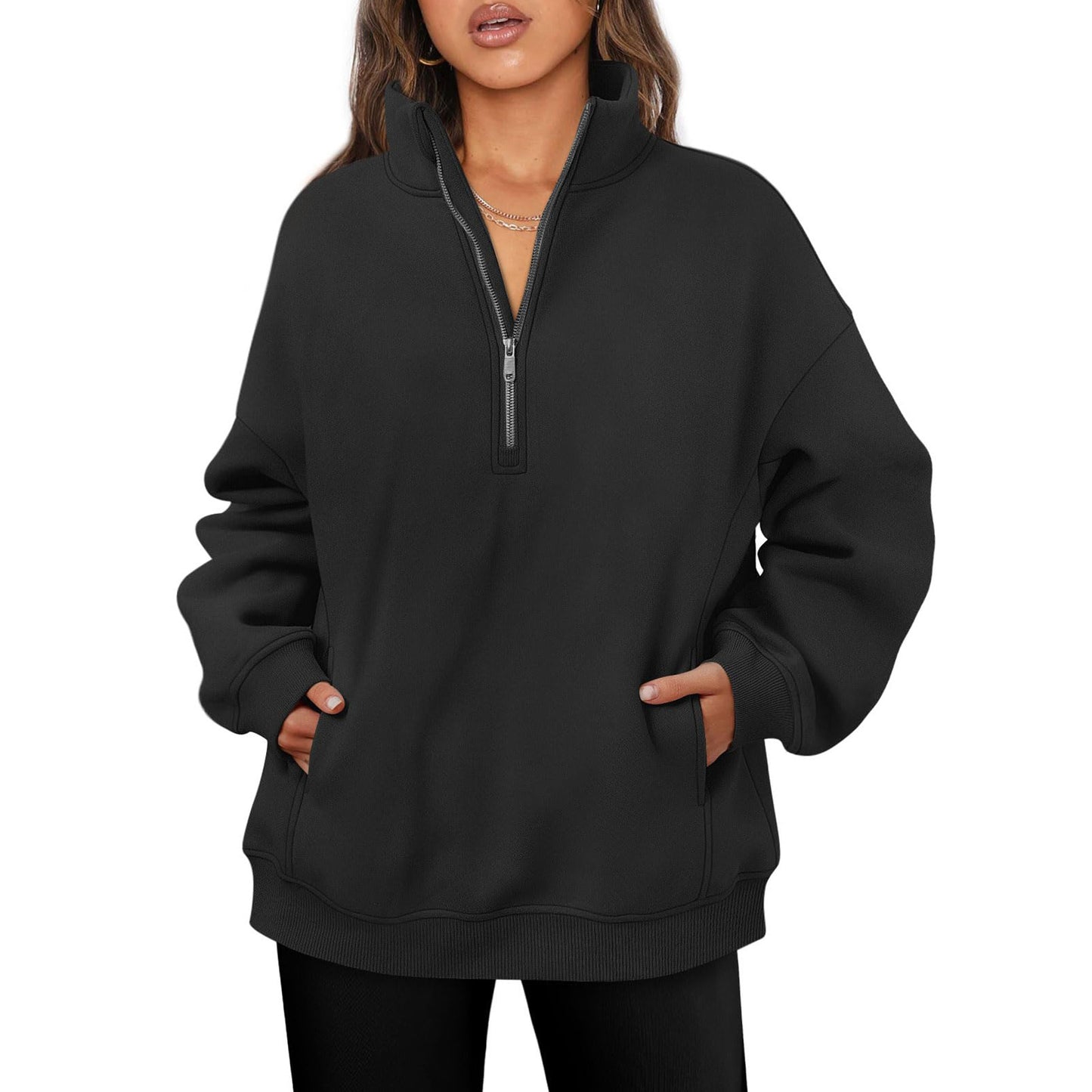 Fleece pullover for women with high collar Chic and Style