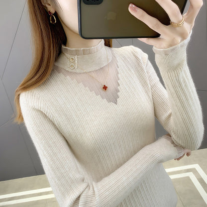 Pull en maille élégant pour femmes avec des insertions transparentes et des détails de boutons Chic und Stil