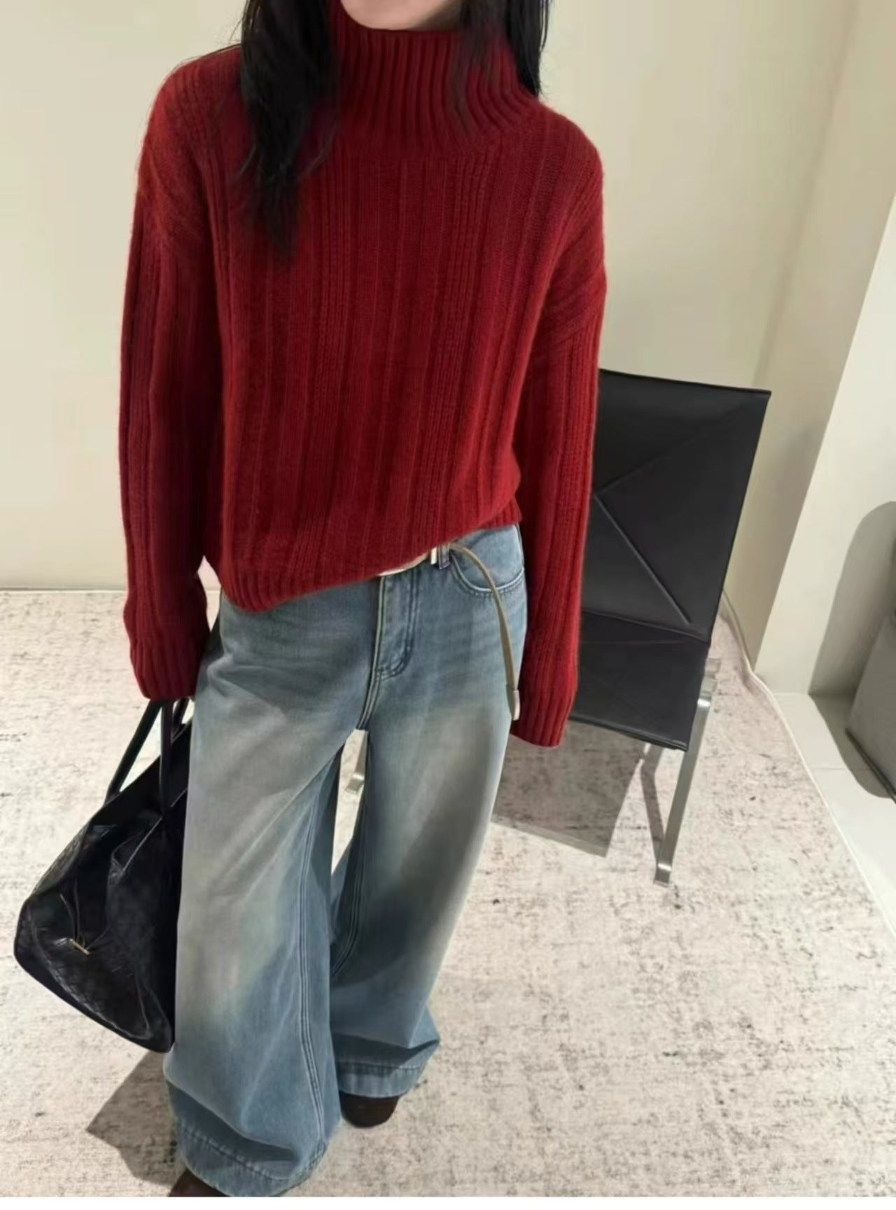 Pull à col roulé décontracté pour femmes avec un motif en fines côtes Chic und Stil