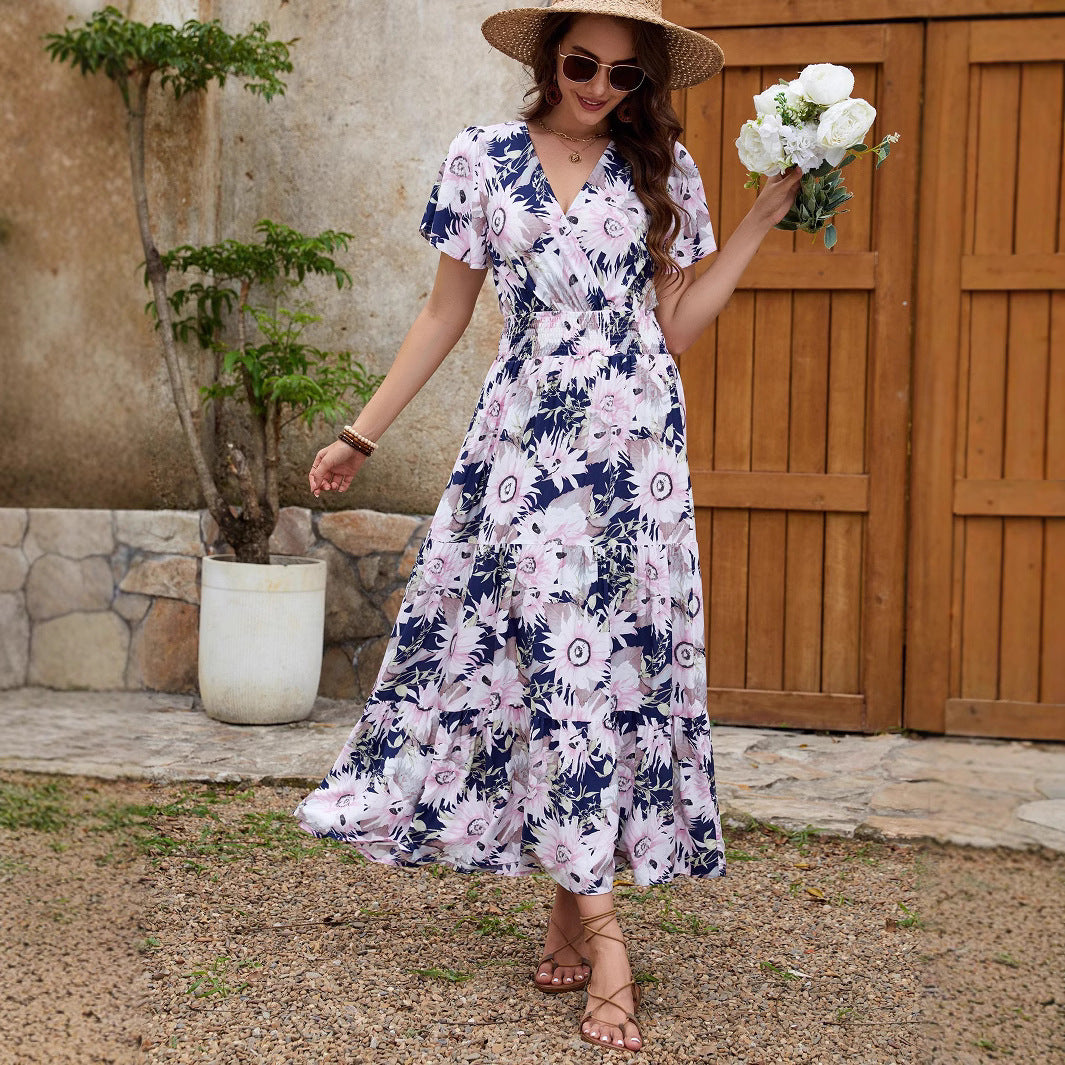Robes Maxi à Enveloppe Fleur pour Femmes Chic und Stil