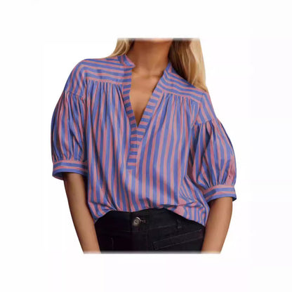 Blouse à manches bouffantes pour dames avec décolleté en V et motif rayé Chic und Stil